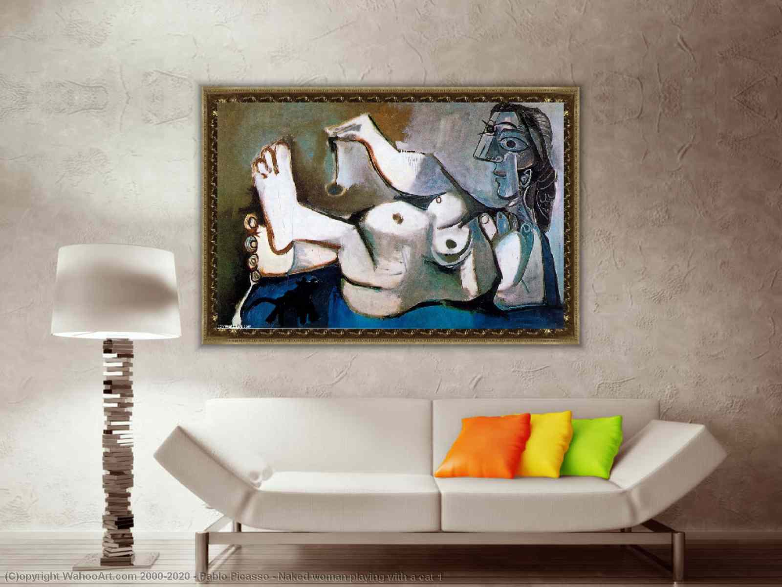 Naked woman playing with a cat 1 by Pablo Picasso | TopImpressionists.com